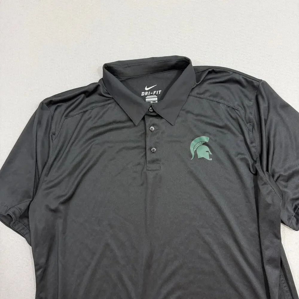 Nike Michigan State Spartans Polo Shirt Men's XL Black Dri Fit Collared MSU
